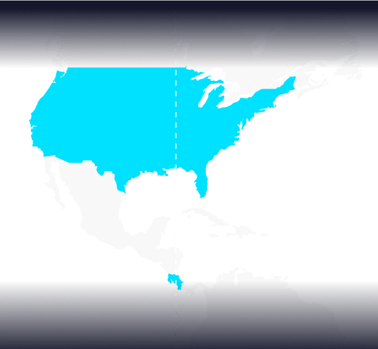 America’s map with the US and Costa Rica highlighted